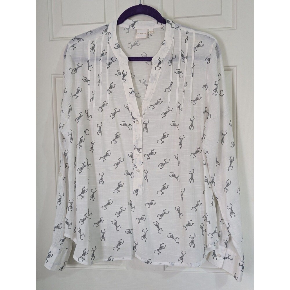 Zac Rachel Tunic Shirt Womens Large White Skeleton Print L/S Lightweight Gothic
